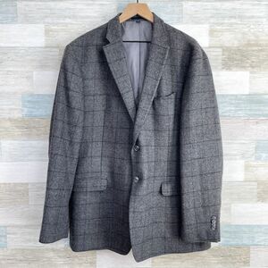 Jos A Bank Tweed Sport Coat Gray Windowpane Tailored Fit Wool Mens 46L 46 Long